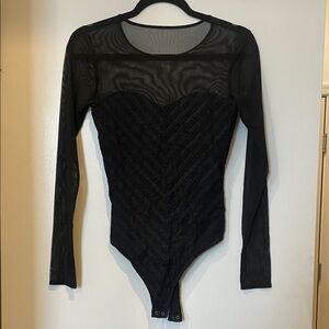 Black mesh Long Sleeve Bodysuit